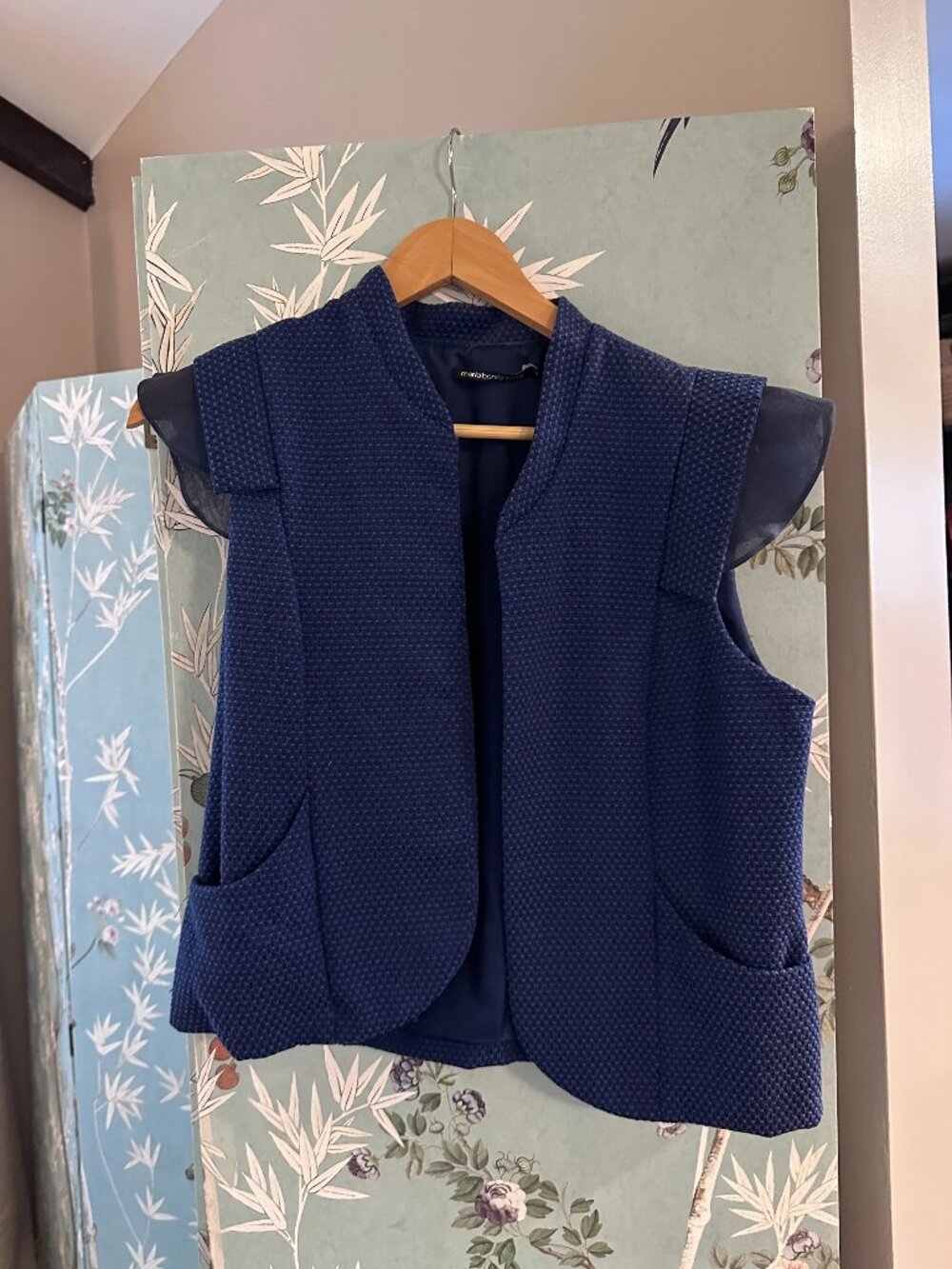 Maria Bonita Extra Navy Textured Structured Vest w/ Sheer Shoulders